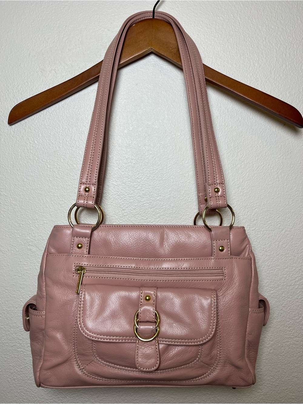 Stone Mountain Vintage Leather Y2K Pink Shoulder Bag with Gold Hardware